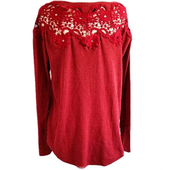 American Eagle Outfitters Women’s Lace Crochet Shoulder Thermal Shirt Top S/P - Picture 5 of 16